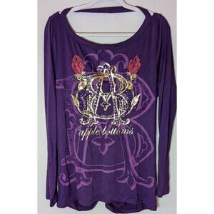 VTG Apple Bottoms Shirt Adult 2X Purple Long Sleeve Women's Deep V Back Y2K